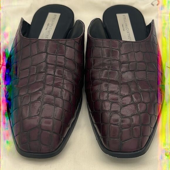 Stella McCartney Burgundy Faux Croc Embossed Leather Mules Size 38 / US 8 - Picture 3 of 14